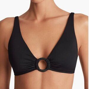 Lauren Ralph Lauren Front Ring Triangle Solid Bikini Top Black Size 6 - 7527
